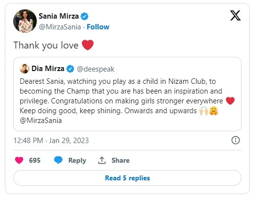 sania mirza thank to the dia mirza