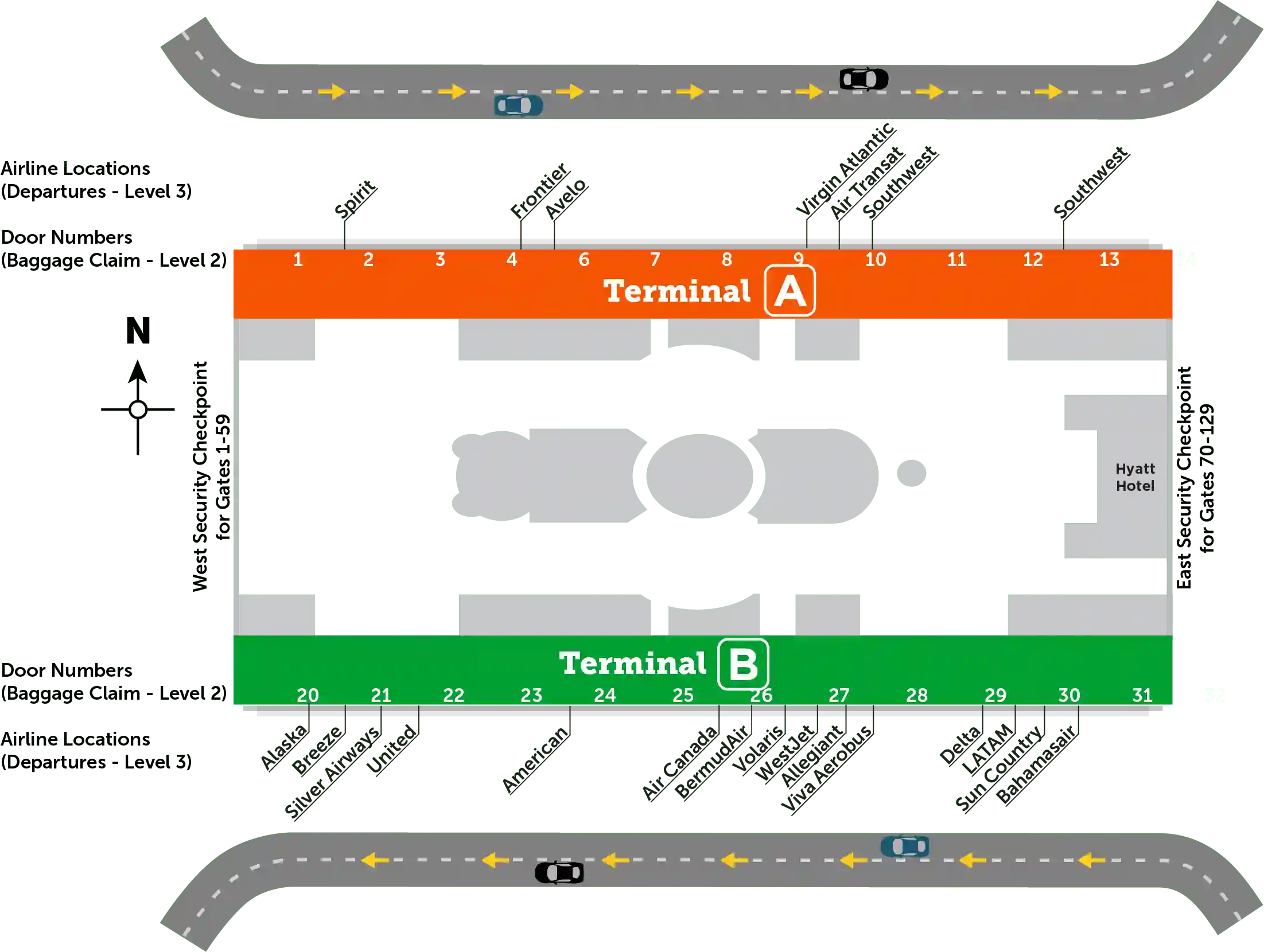 Airline Locations Terminal A & B Map: