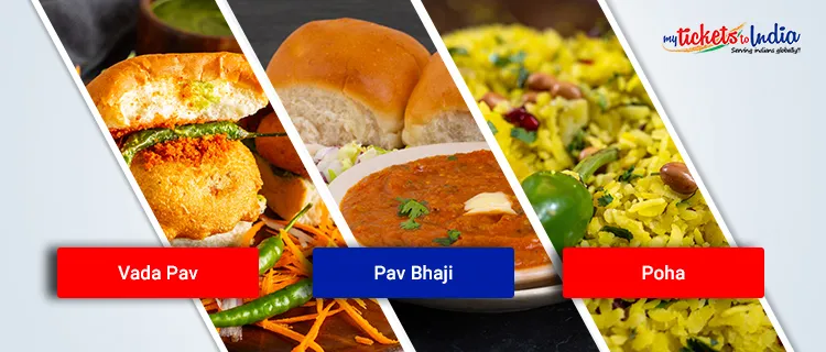 Vada Pav (Maharashtra)+Pav Bhaji (Maharashtra)+Bhel Puri (Maharashtra)+Poha